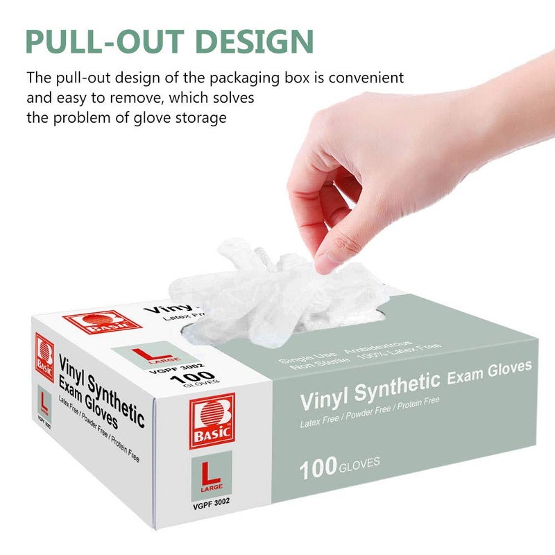 squish Disposable Gloves, 100 Count 4 mil Clear Vinyl Gloves Latex Free Powder-Free Health Glove Cleaning Rubber Glove for Kitchen Cooking Cleaning Food Handling, Large - Image 2