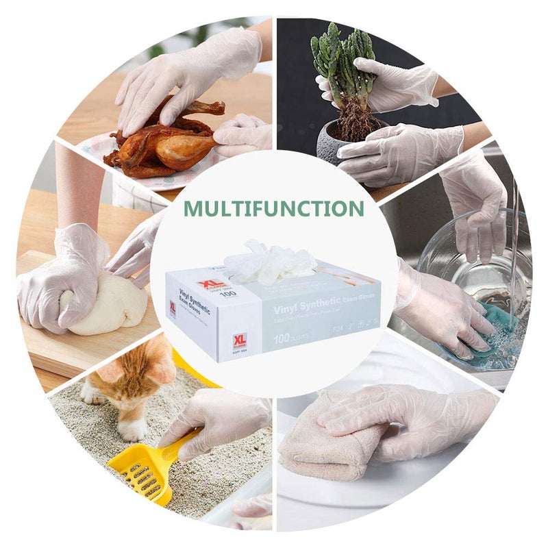 squish Disposable Gloves, 100 Count 4 mil Clear Vinyl Gloves Latex Free Powder-Free Health Glove Cleaning Rubber Glove for Kitchen Cooking Cleaning Food Handling, Large - Image 5