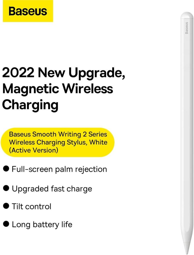 Baseus Smooth Writing 2 Series Wireless Charging Stylus, White (Active Version with active pen tip) - Image 1
