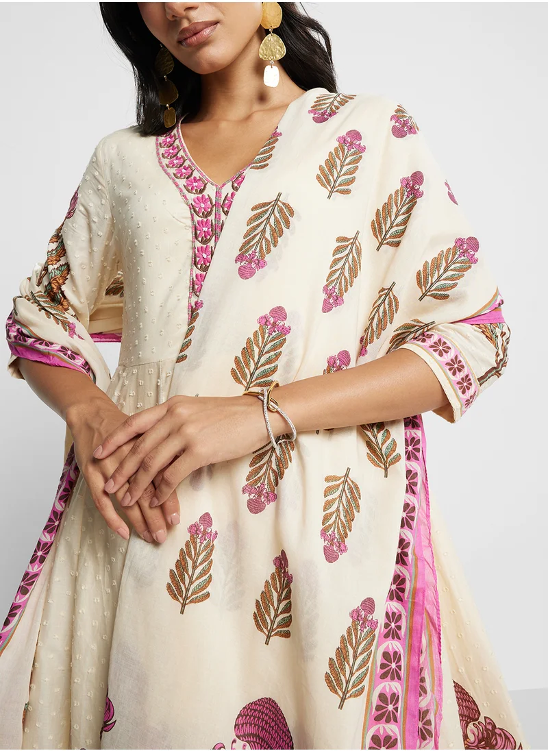 بيبا Printed Kurta, Palazo & Dupatta Set