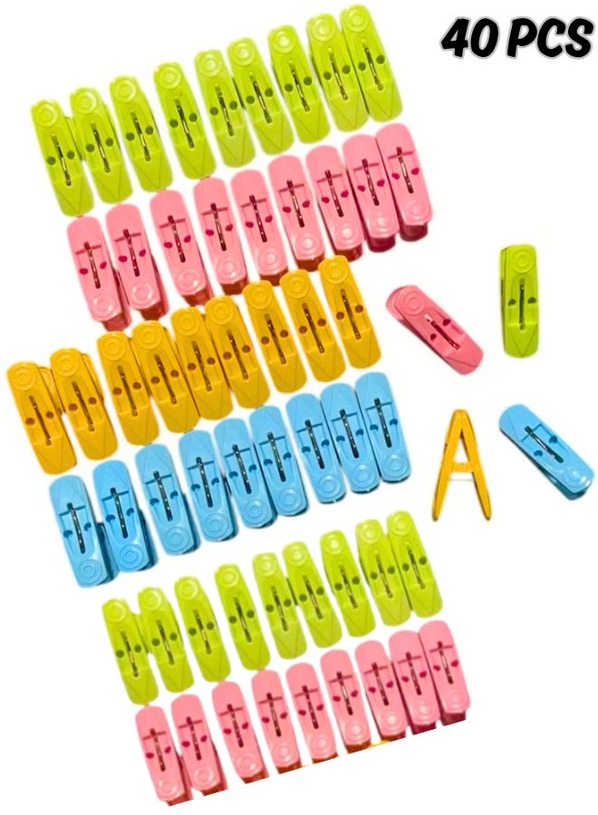 Plastic Cloth Pegs 40 PCS , Cloth Clip - Hanger Clips, Slim-line Plastic Finger Clips Clothes Pants Hanger Clips | Multi Colour | Ideal for Hanging Clothes