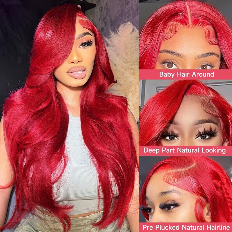 Loyom Red Lace Front Wigs Human Hair Pre Plucked Red Wig Human Hair 13x4 Body Wave Lace Front Wigs Human Hair Colored 200 Density Red Frontal Wigs Human Hair 22 Inch - Image 2