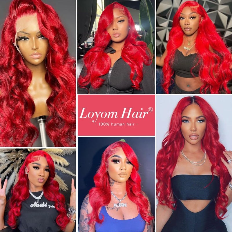Loyom Red Lace Front Wigs Human Hair Pre Plucked Red Wig Human Hair 13x4 Body Wave Lace Front Wigs Human Hair Colored 200 Density Red Frontal Wigs Human Hair 22 Inch - Image 5