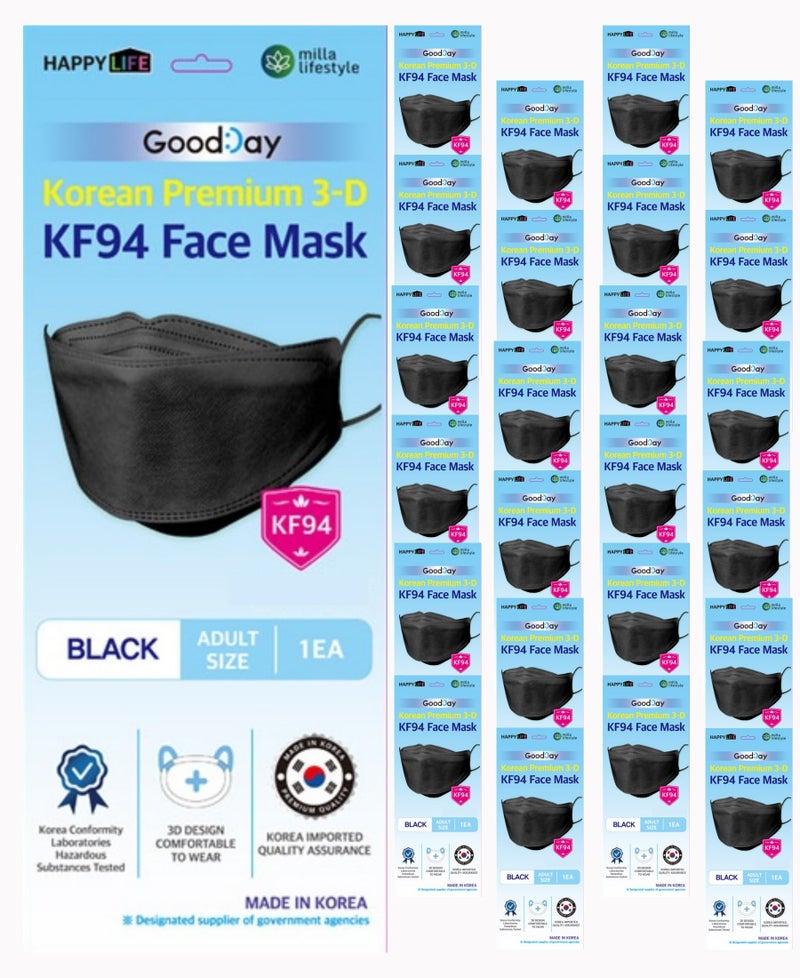 FLEXMON [Happy Life] Premium 3D Black KF94 Face Mask, Good Day, Individual Pack Made in Korea (24) - Image 1