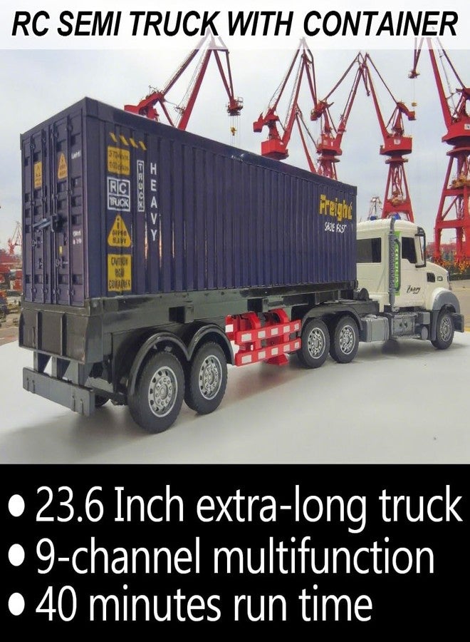 SNACKTANT 23.6-Inch 9-Channel Remote Control Semi Truck with Trailer – 1:24 Scale RC Container Carrier Truck Toy for Kids 3-8, Dual Batteries, Light & Sound Effects, Ultimate Gift for Boys & Girls - Image 3