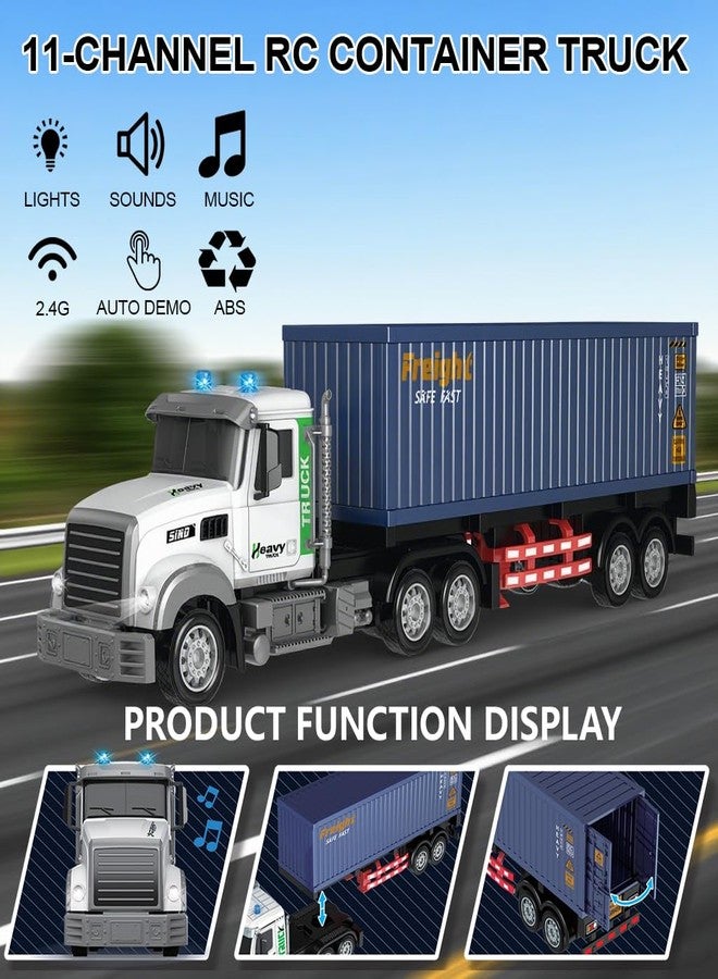 SNACKTANT 23.6-Inch 9-Channel Remote Control Semi Truck with Trailer – 1:24 Scale RC Container Carrier Truck Toy for Kids 3-8, Dual Batteries, Light & Sound Effects, Ultimate Gift for Boys & Girls - Image 4