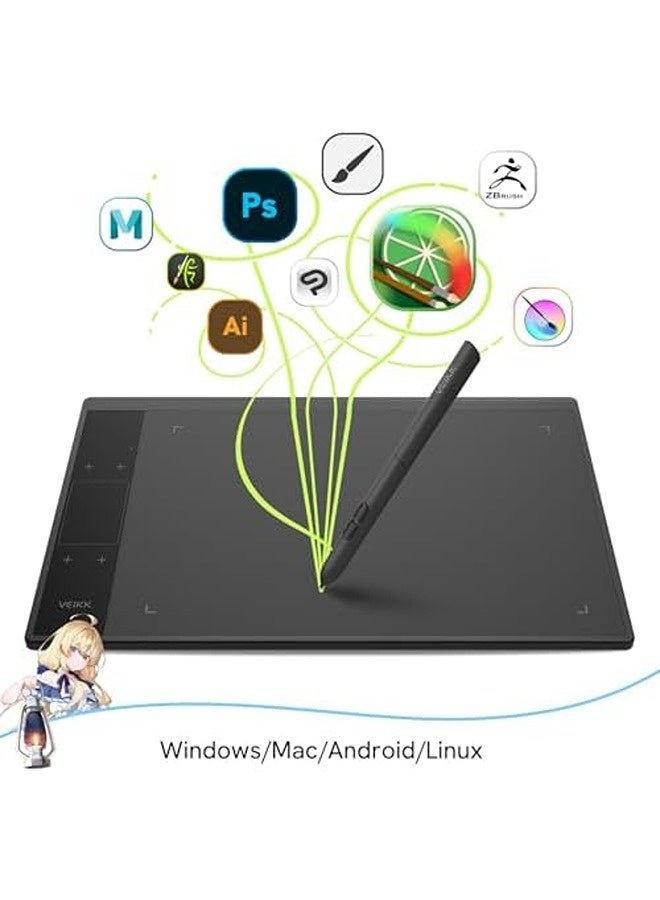 A30 V2 Graphic Tablet | 10 x 6 Inch Active Area | Battery-Free Stylus | 8192 Pressure Levels | Touch Keys + Gesture Pad | USB-C