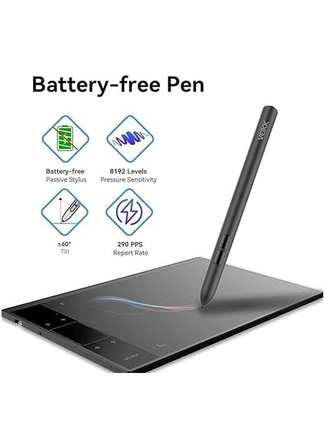 Veikk A30 V2 Graphic Tablet | 10 x 6 Inch Active Area | Battery-Free Stylus | 8192 Pressure Levels | Touch Keys + Gesture Pad | USB-C  - Image 5