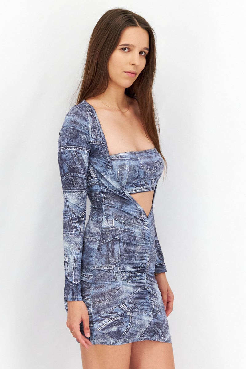 As You Women V Neck Mini Dress, Blue - Image 3