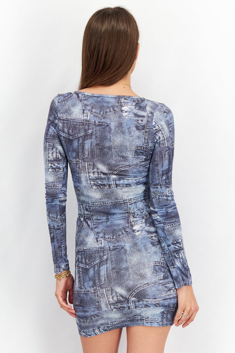 As You Women V Neck Mini Dress, Blue - Image 2