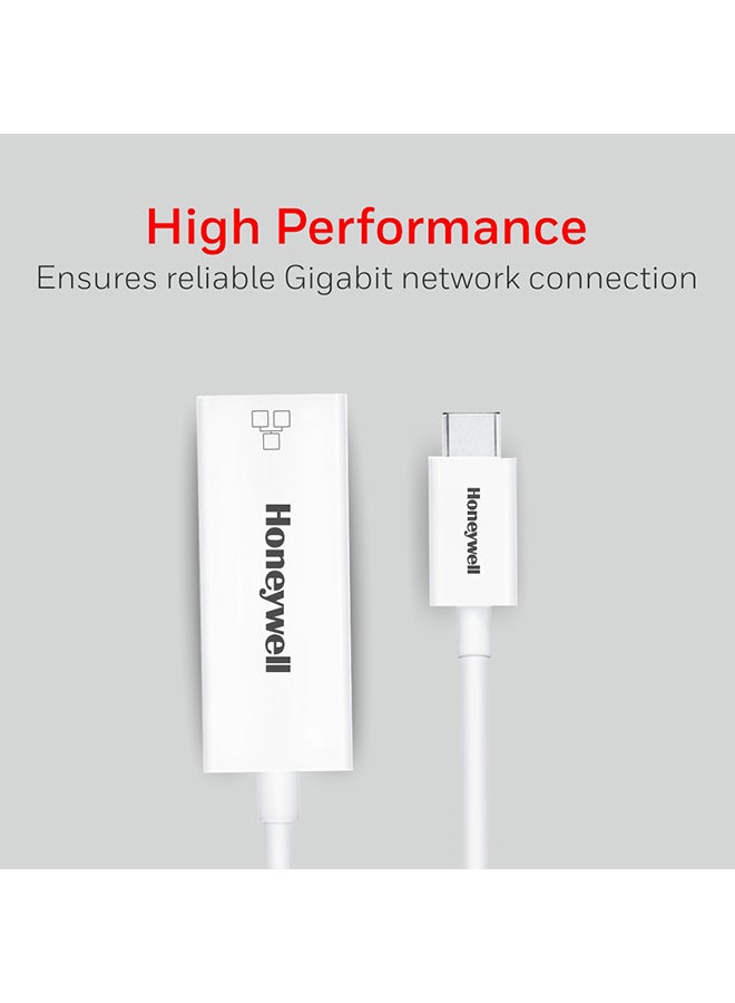 Honeywell Highspeed Type C To Rj45 Gigabit Ethernet Adapter With Network Lan Speeds Of 10/100/1000 Mbps Universally Compatible With All Type C Macbooks Laptops Pcs Xbox Ps5 Tablets Etc. White White - Image 3
