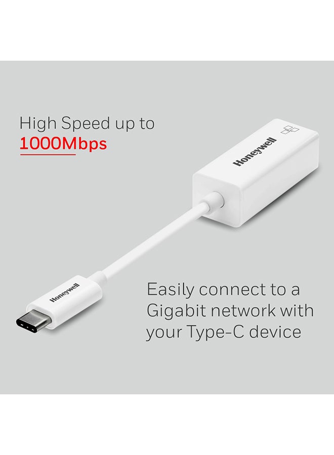 Honeywell Highspeed Type C To Rj45 Gigabit Ethernet Adapter With Network Lan Speeds Of 10/100/1000 Mbps Universally Compatible With All Type C Macbooks Laptops Pcs Xbox Ps5 Tablets Etc. White White - Image 2