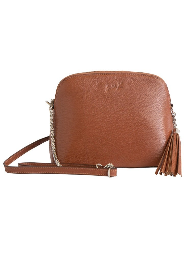 Genuine Leather Shoulder Bag with Metal Chain – Elegant Crossbody for Women
