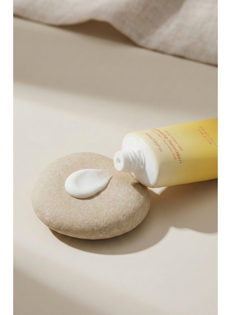 Korean Skin Lab Rice Glow Veil Hydrating Sunscreen SPF 50+ PA++++ (50ml). No White Cast Daily Sun Block with Rice Extract & Hyaluronic Acid. Reef-Safe, Non-Sticky, Alcohol-Free. K-Beauty - Image 3