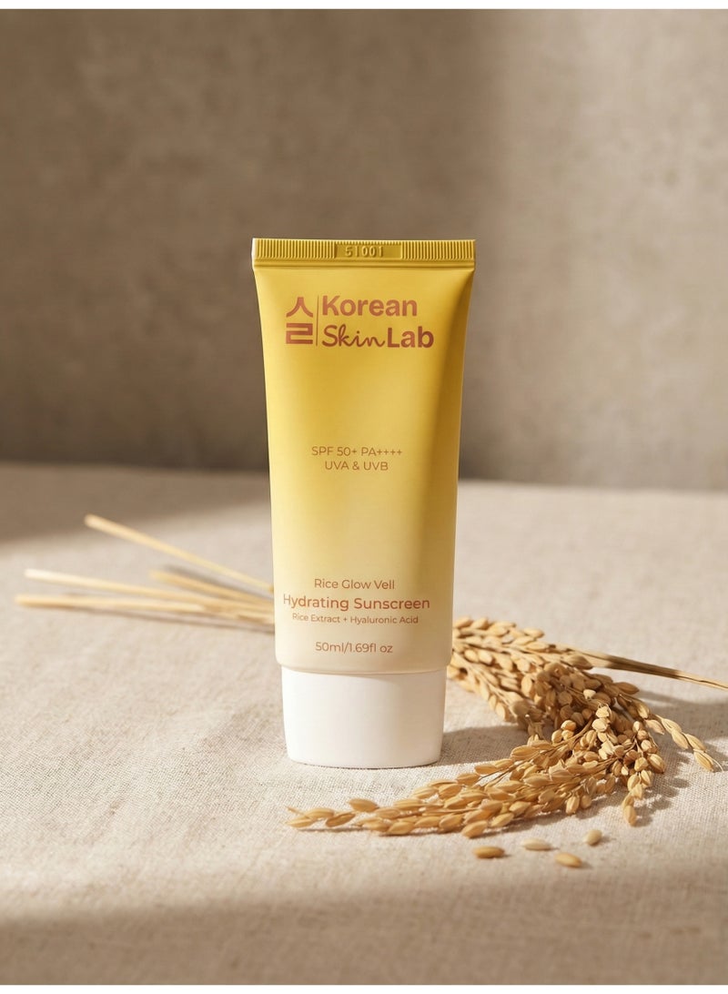 Korean Skin Lab Rice Glow Veil Hydrating Sunscreen SPF 50+ PA++++ (50ml). No White Cast Daily Sun Block with Rice Extract & Hyaluronic Acid. Reef-Safe, Non-Sticky, Alcohol-Free. K-Beauty - Image 4