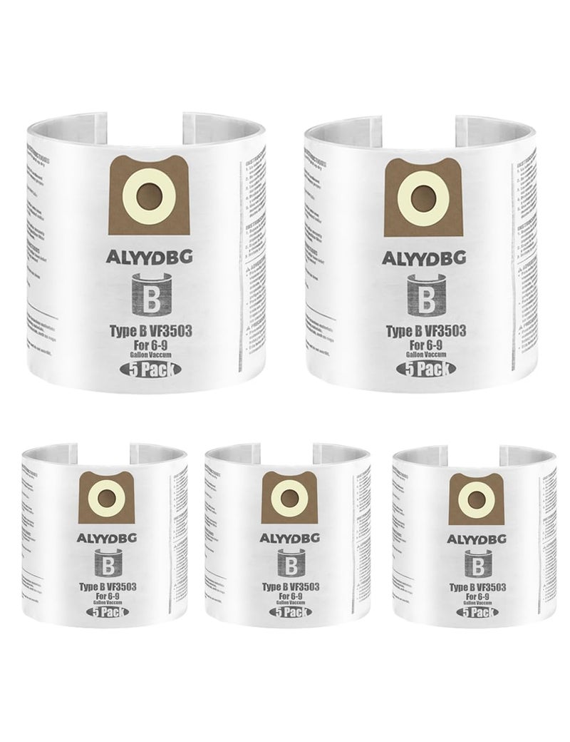 ALYYDBG For Ridgid Shop Vac bags 6-9 Gallon, ALYYDBG 5 Pack Size B VF3503 Sturdy Double Layer Vac Filter Bags - Image 1