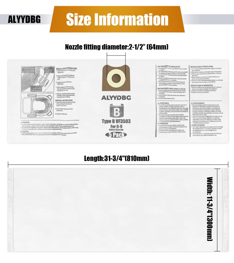 ALYYDBG For Ridgid Shop Vac bags 6-9 Gallon, ALYYDBG 5 Pack Size B VF3503 Sturdy Double Layer Vac Filter Bags - Image 5