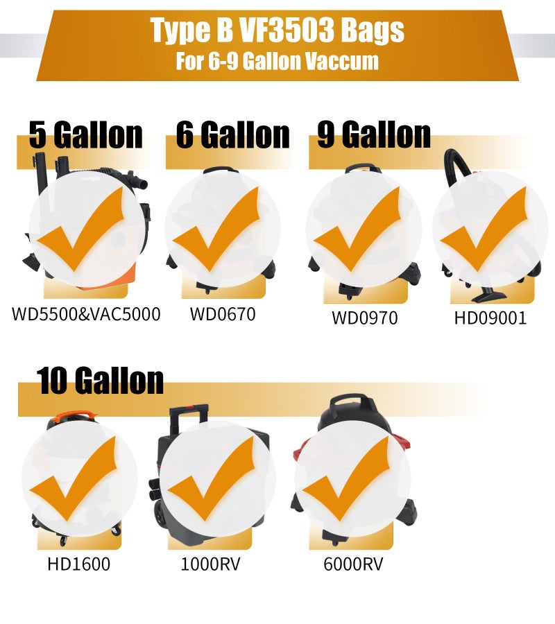 ALYYDBG For Ridgid Shop Vac bags 6-9 Gallon, ALYYDBG 5 Pack Size B VF3503 Sturdy Double Layer Vac Filter Bags - Image 2