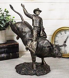 Ebros Gift تمثال راعي البقر على الثور المتقلب من إيبروس 10.5 بوصة من الراتنج البرونزي المزيف الطراز القديم - Image 1