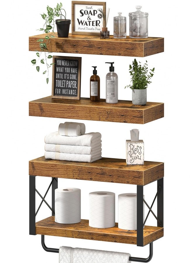 QEEIG Bathroom Shelves Over Toilet - Floating Shelf for Wall Toilet Paper Storage Farmhouse 16 inch Set of 3, Rustic Brown (029-40BN3) - Image 1