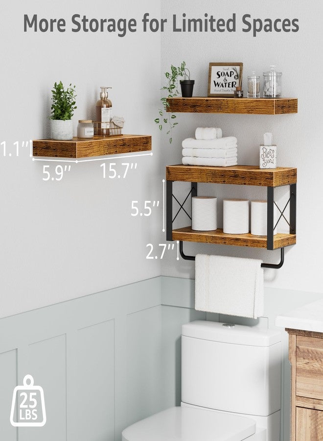 QEEIG Bathroom Shelves Over Toilet - Floating Shelf for Wall Toilet Paper Storage Farmhouse 16 inch Set of 3, Rustic Brown (029-40BN3) - Image 3