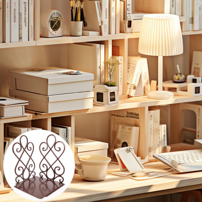 Anwenk Vintage Bookends Book Ends Bronze Heavy Duty Book Holders Long Base Luxury Art Retro Antique Style, w/Felt Pads to Protect Bookshelf Bookcase, Bronze - Image 4