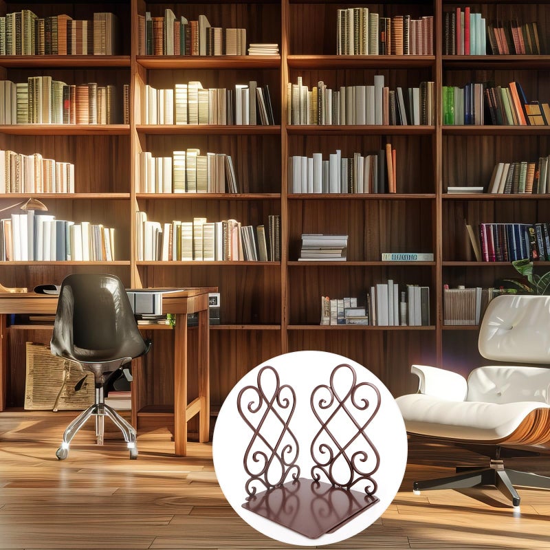 Anwenk Vintage Bookends Book Ends Bronze Heavy Duty Book Holders Long Base Luxury Art Retro Antique Style, w/Felt Pads to Protect Bookshelf Bookcase, Bronze - Image 5