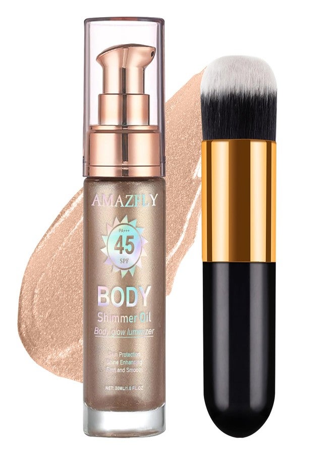 LemonSac Shimmer Body Oil, SPF 45 Broad Spectrum, Sunscreen Face and Liquid Luminizer Waterproof Moisturizing, Light Shimmer Glow Illuminator, Smooth Body Highlighter Makeup (#01 Rose Gold) - Image 1