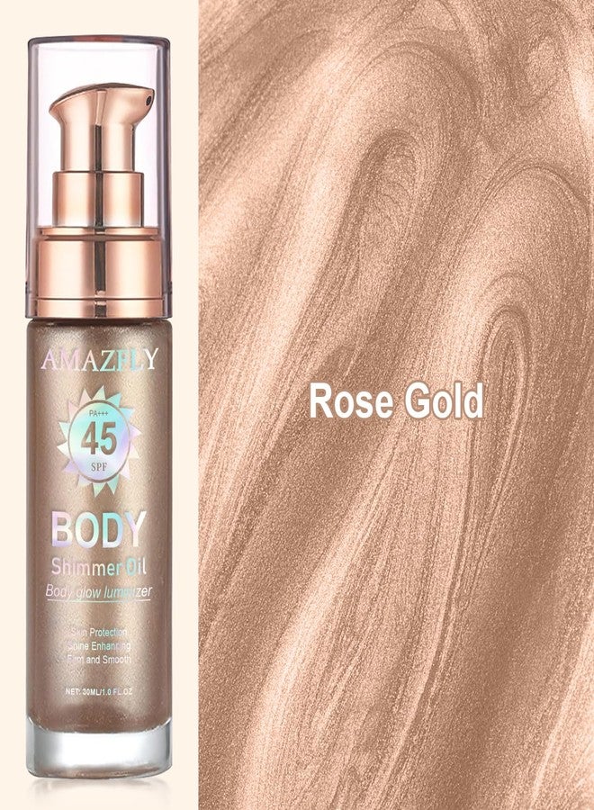 LemonSac Shimmer Body Oil, SPF 45 Broad Spectrum, Sunscreen Face and Liquid Luminizer Waterproof Moisturizing, Light Shimmer Glow Illuminator, Smooth Body Highlighter Makeup (#01 Rose Gold) - Image 4