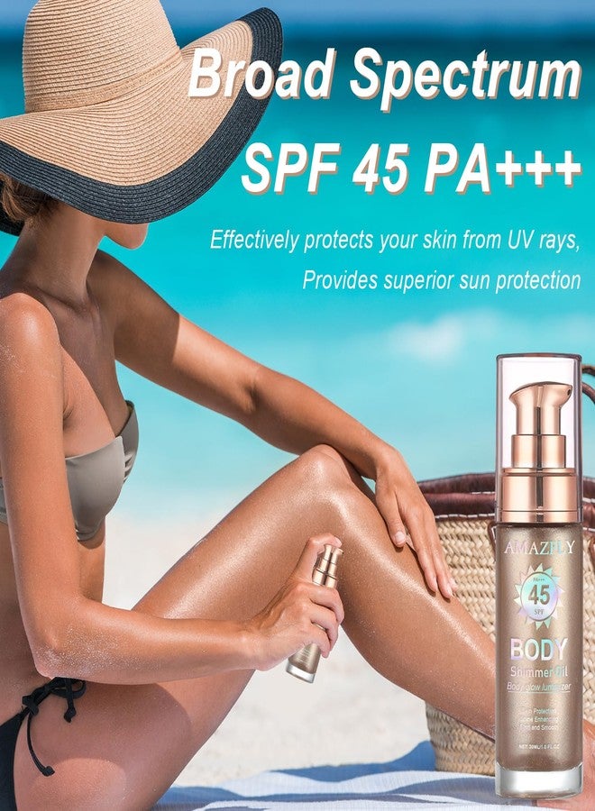 LemonSac Shimmer Body Oil, SPF 45 Broad Spectrum, Sunscreen Face and Liquid Luminizer Waterproof Moisturizing, Light Shimmer Glow Illuminator, Smooth Body Highlighter Makeup (#01 Rose Gold) - Image 2