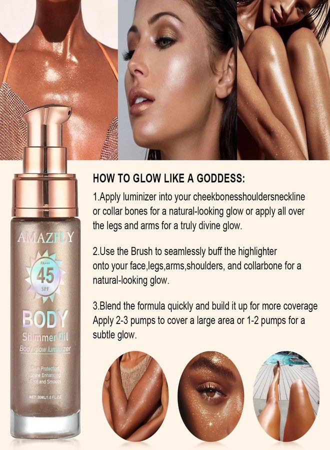 LemonSac Shimmer Body Oil, SPF 45 Broad Spectrum, Sunscreen Face and Liquid Luminizer Waterproof Moisturizing, Light Shimmer Glow Illuminator, Smooth Body Highlighter Makeup (#01 Rose Gold) - Image 5