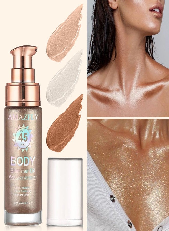 LemonSac Shimmer Body Oil, SPF 45 Broad Spectrum, Sunscreen Face and Liquid Luminizer Waterproof Moisturizing, Light Shimmer Glow Illuminator, Smooth Body Highlighter Makeup (#01 Rose Gold) - Image 3