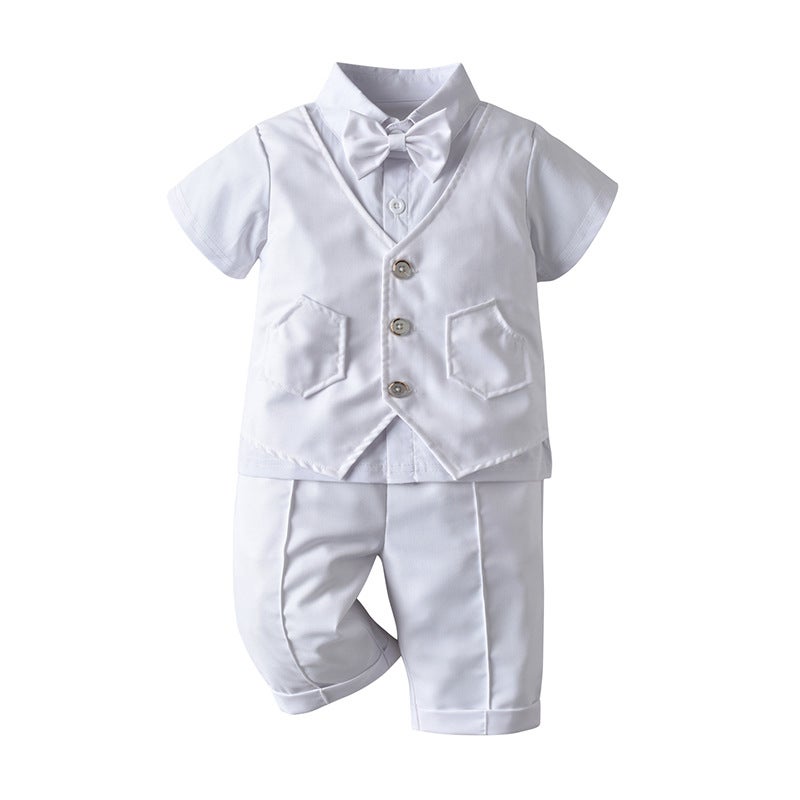 إسكدنيا Boys Summer Suit Short Sleeve Gentleman Bowtie Set Navy blue - Image 4