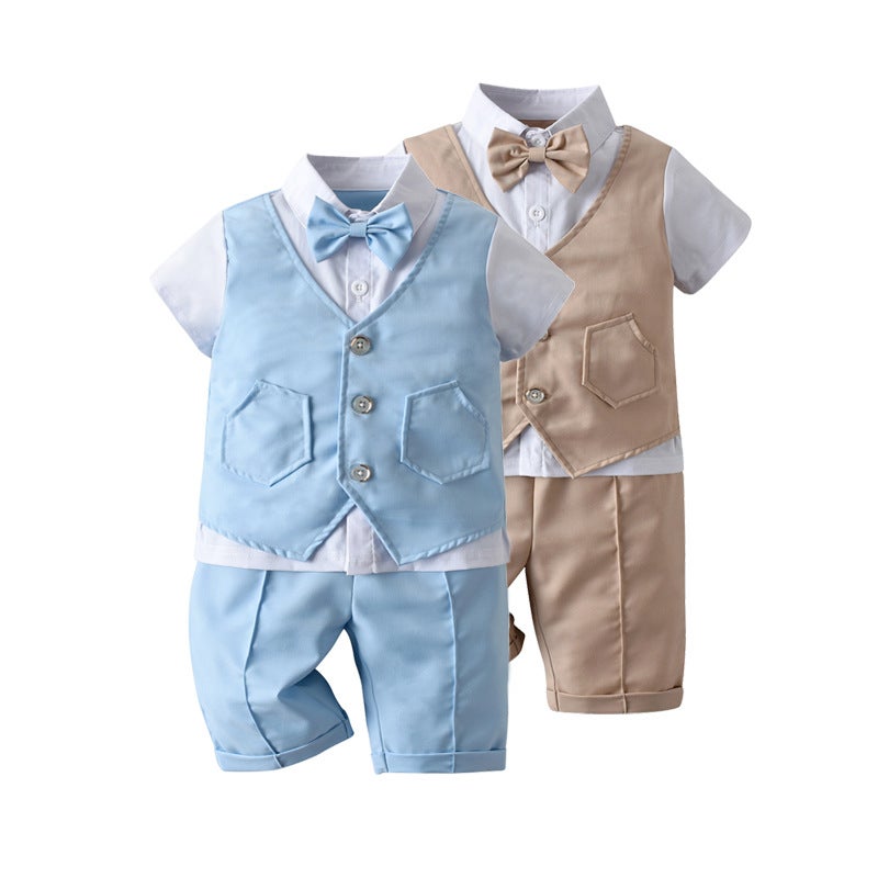إسكدنيا Boys Summer Suit Short Sleeve Gentleman Bowtie Set Navy blue - Image 5