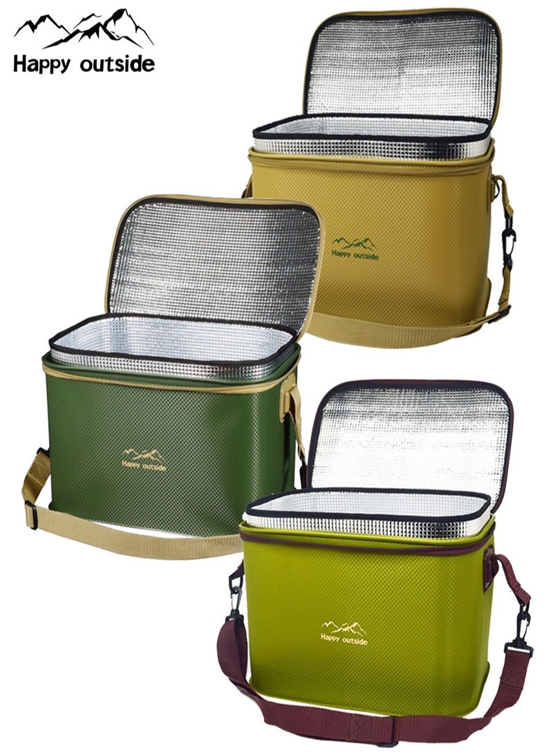 happy outside 18-19L Foldable Thermal Insulated Cooler Bag X3, 34X24X23cm, Home&Outdoor Used, For Men&Women (Khaki+Olive Green+Deep Green) - Image 1