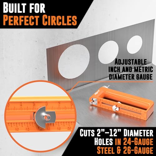 AMERICAN MUTT TOOLS Mutt Tools Adjustable Hole Cutter for Metal – Cuts 2–12" Holes in 24ga Steel & 26ga Stainless – Heavy Duty Tool for HVAC, Duct Work, Electrical & Ceiling Installs - Image 2