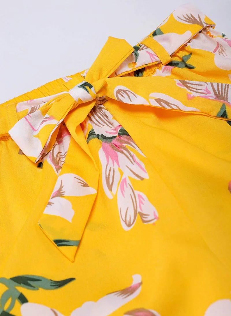 Nautinati Nautinati Girls’ Yellow Floral Print Cotton Ruffle Sleeve Clothing Set