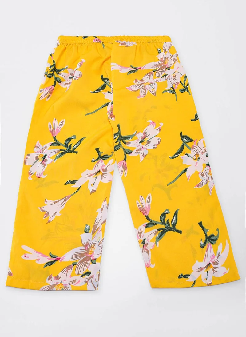 Nautinati Nautinati Girls’ Yellow Floral Print Cotton Ruffle Sleeve Clothing Set
