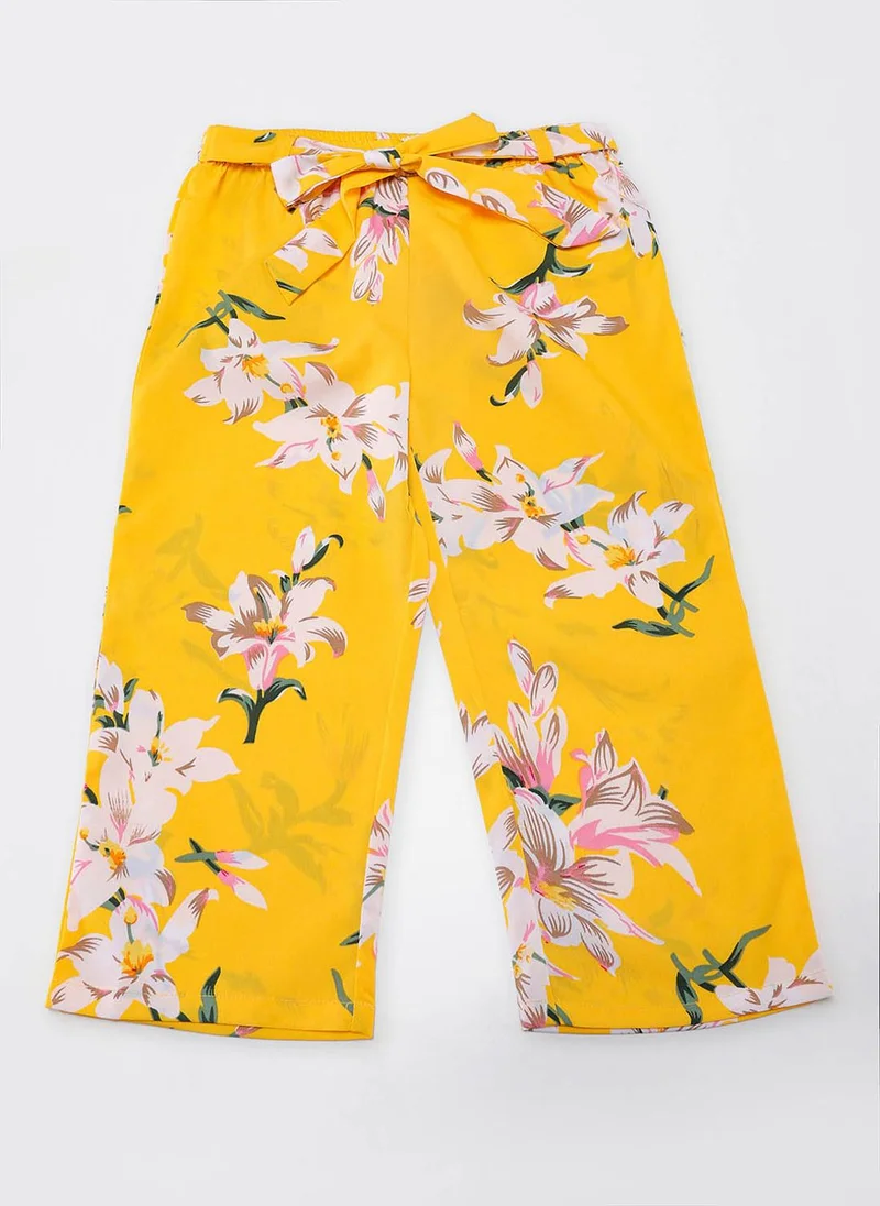 Nautinati Nautinati Girls’ Yellow Floral Print Cotton Ruffle Sleeve Clothing Set