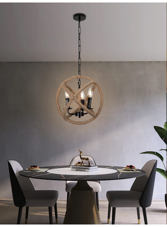 Best Power Rustic Rope Chandelier – Model 9008 | Vintage Hanging Ceiling Light with 3 E14 Bulbs | Adjustable 100cm Cord | Retro Pendant Lamp for Dining Room, Living Room, Café | Bulbs Not Included - Image 1