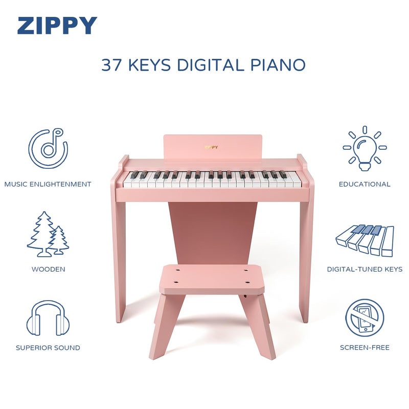 ZIPPY Kids Piano Keyboard, 37 Keys Digital Piano for Kids, Music Educational Instrument Toy, Wood Piano for 3+ Girls and Boys (Pink Basic) - Image 2