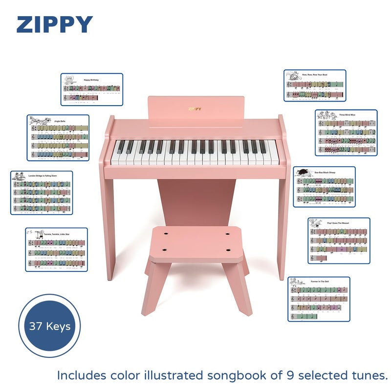 ZIPPY Kids Piano Keyboard, 37 Keys Digital Piano for Kids, Music Educational Instrument Toy, Wood Piano for 3+ Girls and Boys (Pink Basic) - Image 4