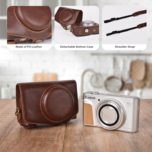 kinokoo Camera Case for Canon PowerShot SX720 HS/SX730 HS/SX740 HS - PU Leather Protective Case with Shoulder Strap - Coffee - Image 4