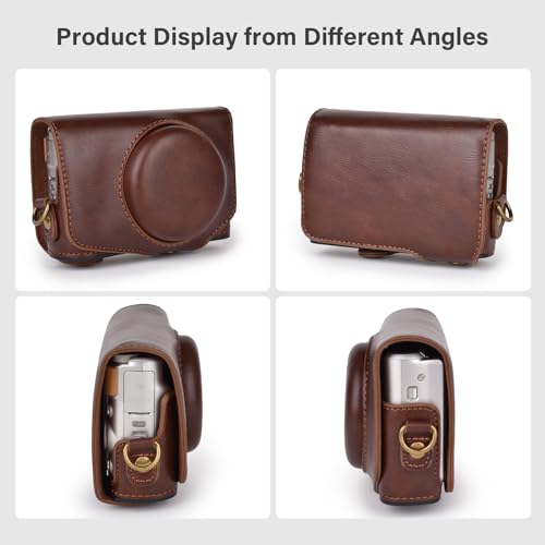 kinokoo Camera Case for Canon PowerShot SX720 HS/SX730 HS/SX740 HS - PU Leather Protective Case with Shoulder Strap - Coffee - Image 3