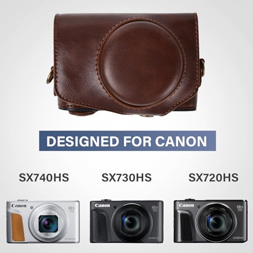 kinokoo Camera Case for Canon PowerShot SX720 HS/SX730 HS/SX740 HS - PU Leather Protective Case with Shoulder Strap - Coffee - Image 2