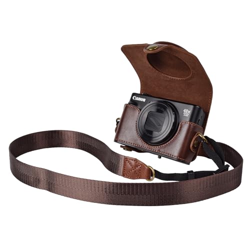 kinokoo Camera Case for Canon PowerShot SX720 HS/SX730 HS/SX740 HS - PU Leather Protective Case with Shoulder Strap - Coffee - Image 1