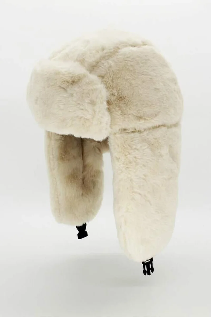 Bahels Beige Plush Ear Clip-on Beret Pilot Hat