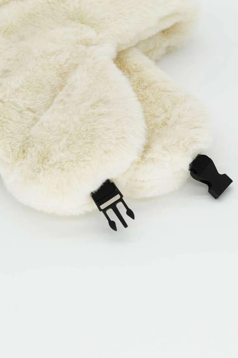 Bahels Beige Plush Ear Clip-on Beret Pilot Hat