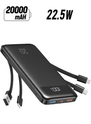 Charmast Power Bank with Built in Cables, 20000mAh USB C Battery pack 5 Outputs 4 Inputs with LED Display Type C Powerbank,22.5W Fast Charging Portable Charger Compatible with Smartphones and More - pzsku/Z00E64D01DC3A4311DD20Z/45/_/1740034245/11544664-e137-4120-8d31-c06b94184ee4