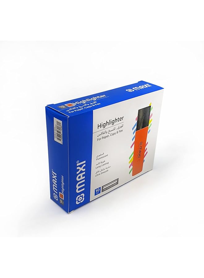 Maxi Super Fluorescent Premium Highlighter Box Of 10Pc Orange Ultra Smooth For Paper Copy And Fax  - Image 2